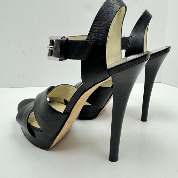 MICHAEL Michael Kors | Oksana Black Leather Stiletto Heel Strappy OpenToe Sandal - Picture 8 of 12